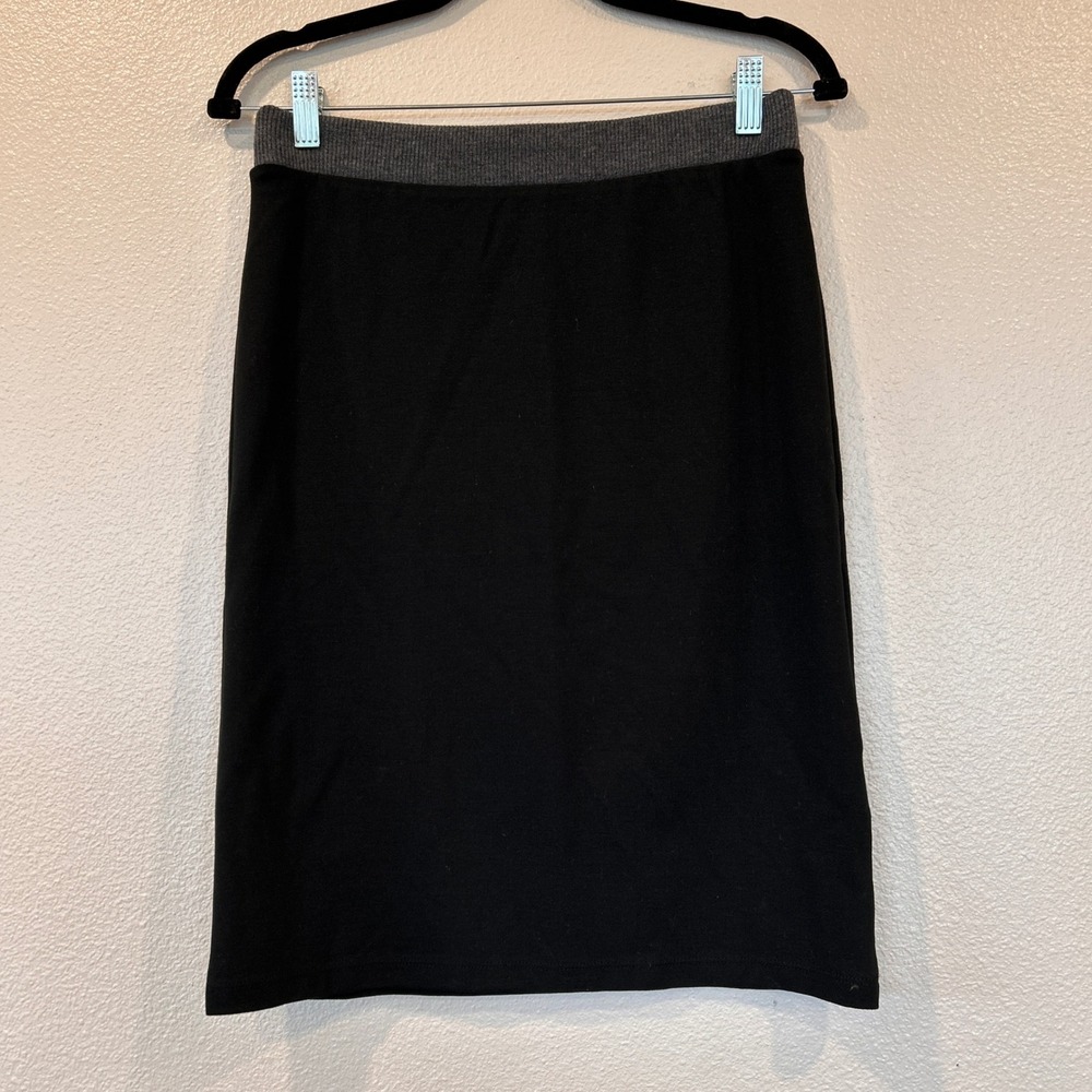 Banana Republic Black Knit Pencil Skirt Grey Ribbed Waistband Women's Size Small